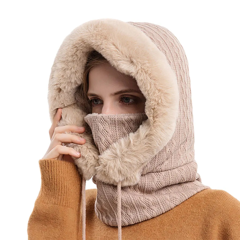 Women’s 3-in-1 Winter Knit Hat & Scarf with Fleece Hood Balaclava 🧣❄️