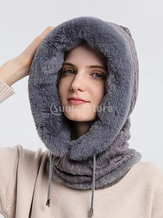Women’s 3-in-1 Winter Knit Hat & Scarf with Fleece Hood Balaclava 🧣❄️